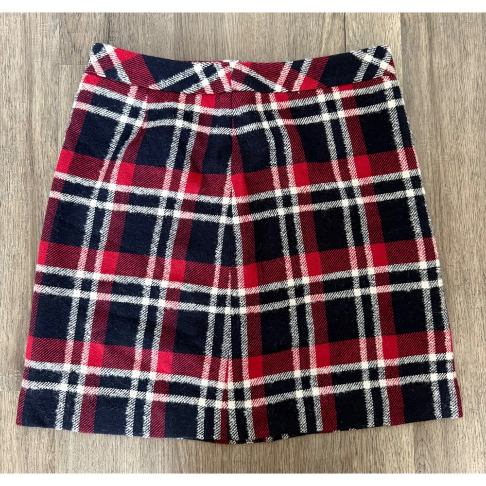 Brooks Brothers Women 6 Wool Blend Plaid Knee Length Skirt Red Navy A-Line
